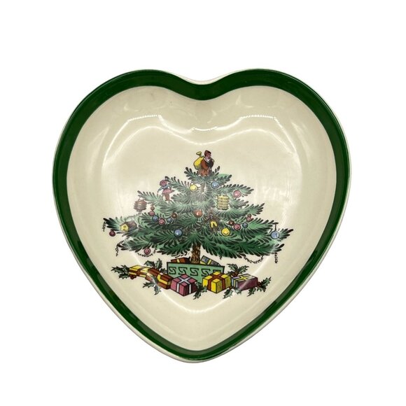Spode Christmas Tree Heart-Shaped Candy Nut Trinket Dish 4" England Boxed Vtg - Picture 2 of 9